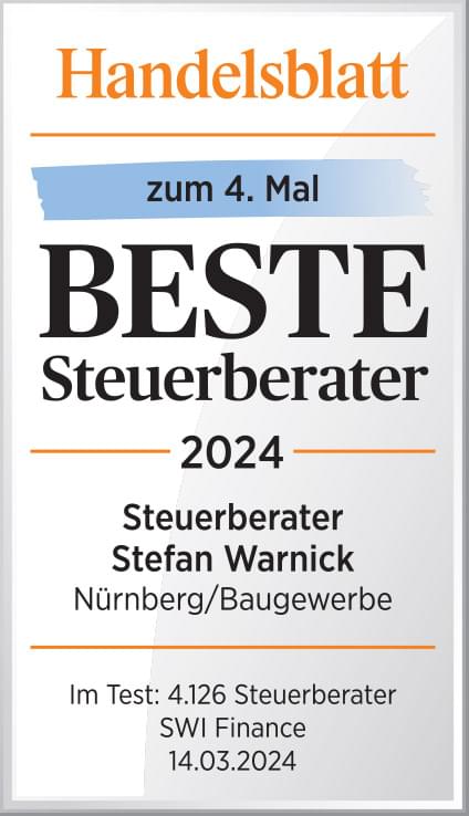 Handelsblatt - Auszeichnung - Bester Steuerberater 2022 - Stefan Warnick