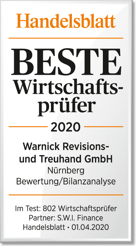 Handelsblatt - Auszeichnung - Bester Wirtschafsprüfer 2020 - Warnick Revisions und Treuhand GmbH